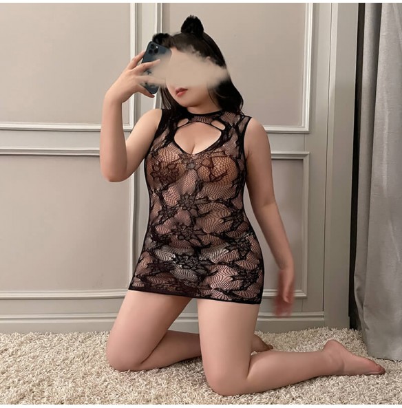 FEE ET MOI - Backless Fishnet Floral Hip-hugging Bodystocking (Plus Size - Black) FEE ET MOI - Backless Fishnet Floral Hip-hugging Bodystocking (Plus Size - Black)